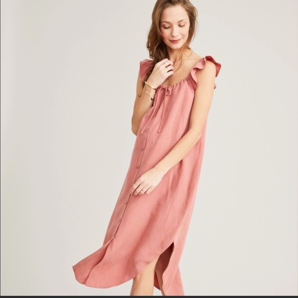 Hatch Pink Ruffle-Shoulder Midi Dress